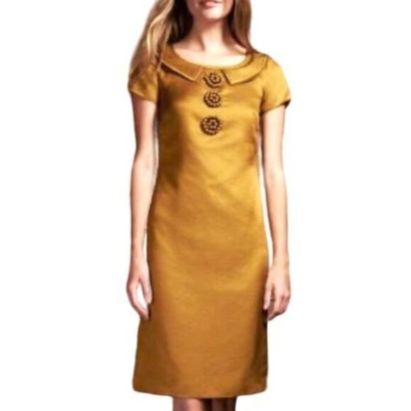 Boden Limited Edition Womens Silk Dress Peter Pan Collar Beaded Flowers Sz 10 86 - Picture 2 of 12